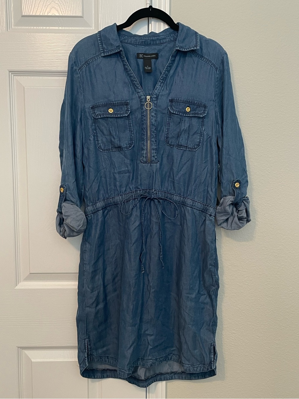 INC International Concepts Chambray Zip-Front Dress